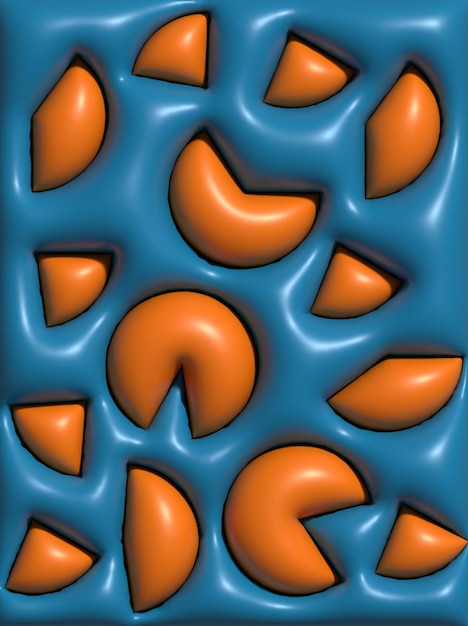 Blue background with orange circle segments 3D rendering illustration