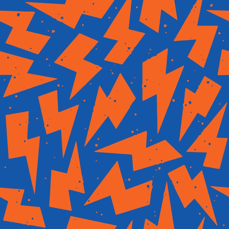 Photo a blue background with orange and orange stripes and the word lightning