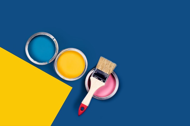 Photo blue background with paint jars