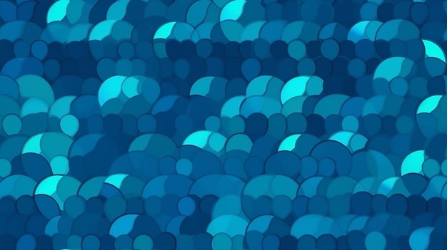 A blue background with a pattern of circles and the words