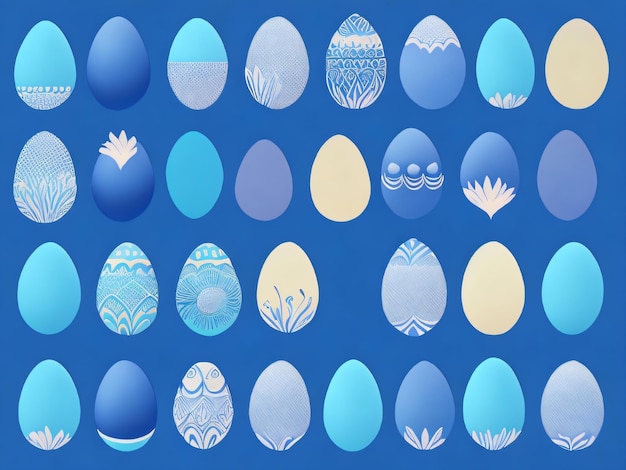 A blue background with a pattern of easter eggs.