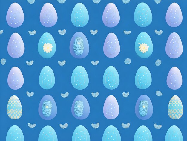 A blue background with a pattern of eggs and a flower.