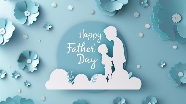 a blue background with a picture of a father and his son