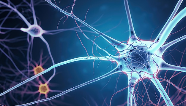 a blue background with a picture of neuron and the words neuron on it