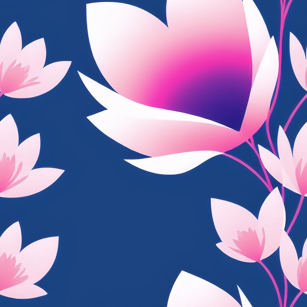 A blue background with pink flowers and leaves.