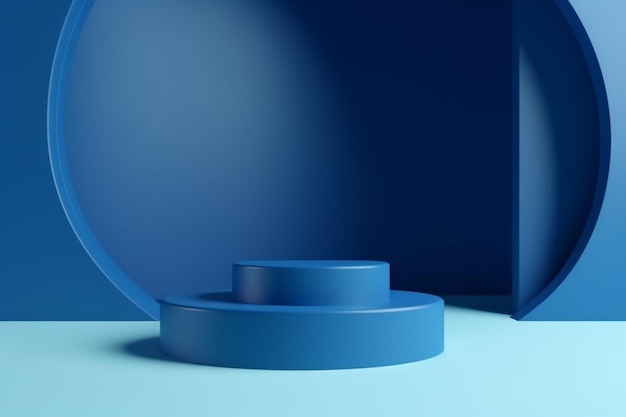 A blue background with a podium in the middle and a blue background.