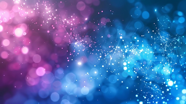 a blue background with purple and pink stars