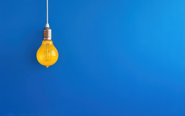 Photo blue background with a radiant yellow light bulb