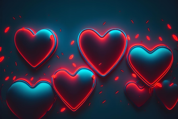 blue background with red neon hearts