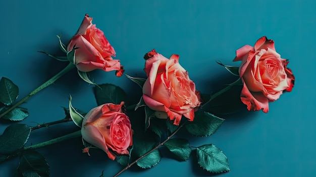 A blue background with roses on it