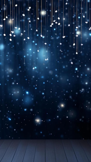 Синий фон со снежинками и звездами.