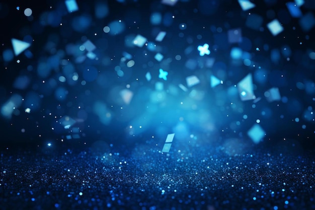 синий фон со сверкающими конфетти и сверкающими световыми эффектами