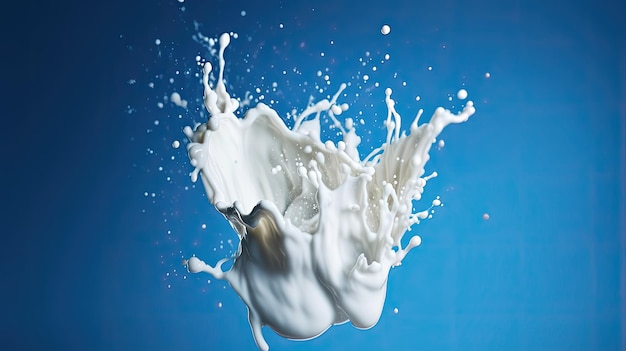 A blue background with a splash of milk and a blue background.