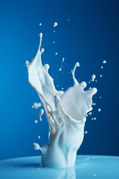 A blue background with a splash of milk.