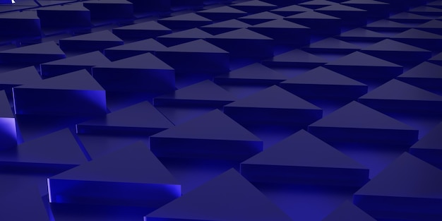 Blue background with triangular prisms 3d render