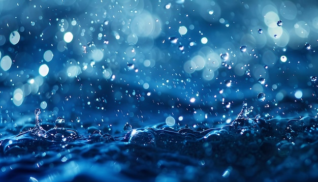 a blue background with water drops