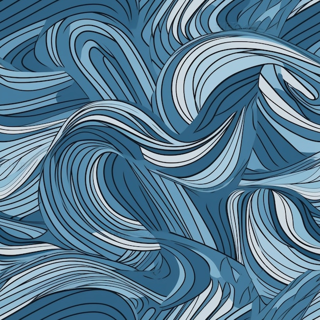 A blue background with waves and lines.