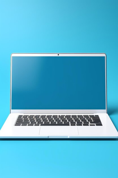 Blue background with a white laptop