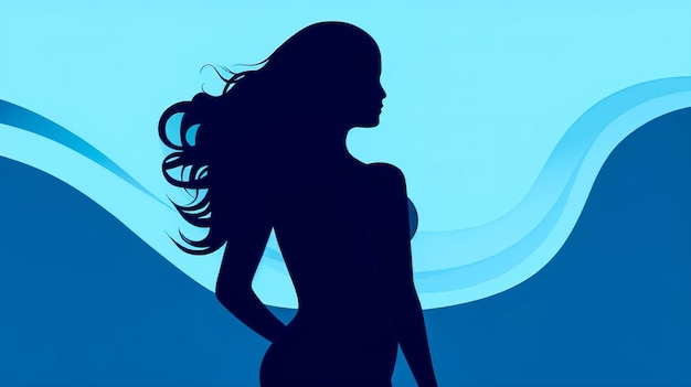 Photo blue background with woman silhouette generative ai