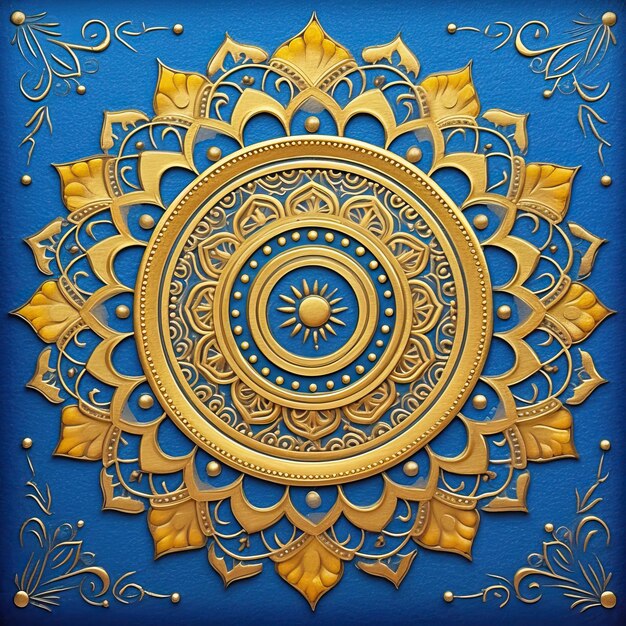 A blue background with a yellow and blue pattern