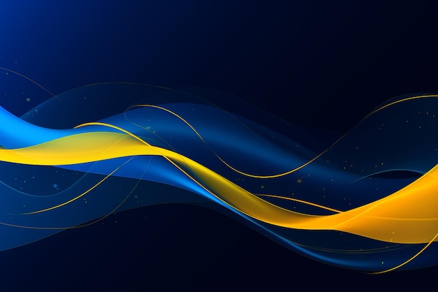 a blue background with yellow stripes and circles in the style of freeflowing lines