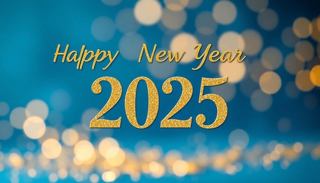 a blue background with a yellow text happy new year on it