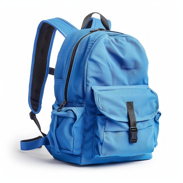 Blue Backpack on White Floor