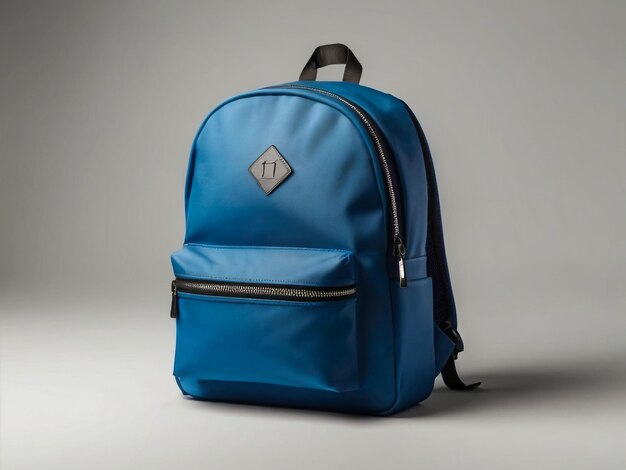 Photo a blue backpack with a logo on it is shown