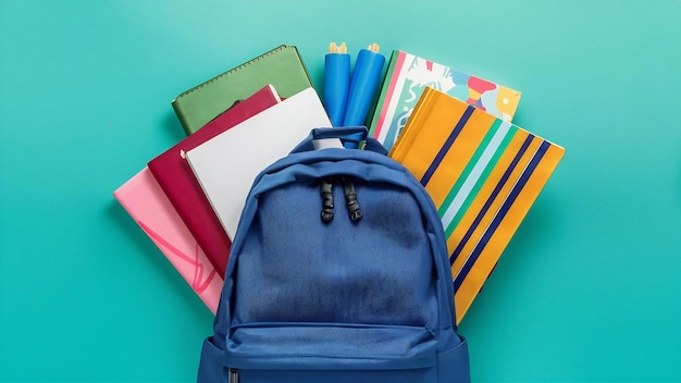 Blue backpack with textbooks