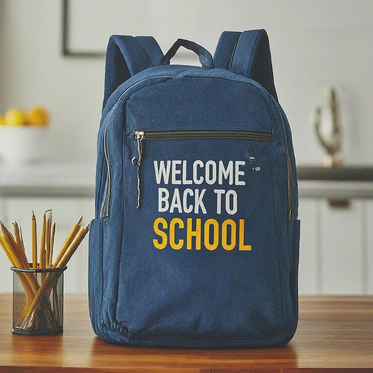 Photo a blue backpack with the words welcome back to school
