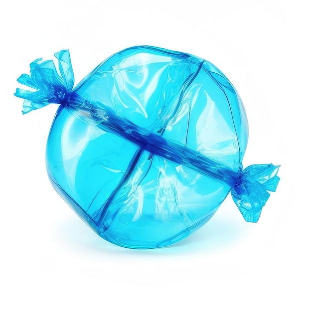 A blue bag of a bag of candy is tied to a blue string.