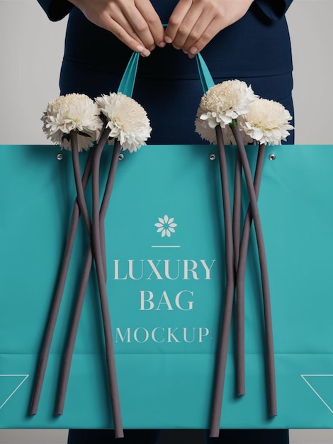 a blue bag with flowers and a bag that says luxury bag on it