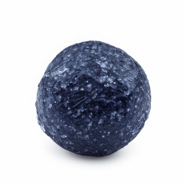 A blue ball with a black and white speckled pattern.