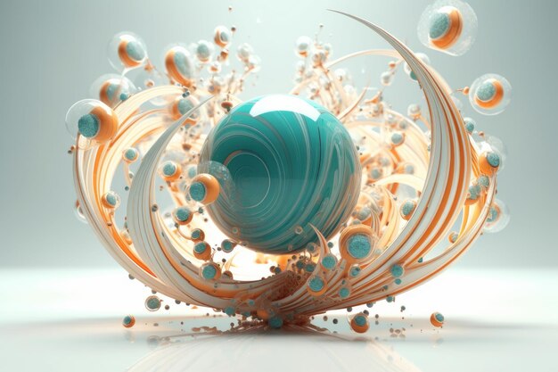 A blue ball with orange and white swirls