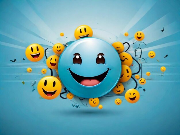 a blue ball with smiley face and smiley faces on it