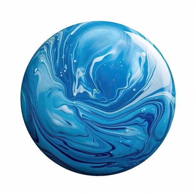 A blue ball with white and blue swirls in the middle.