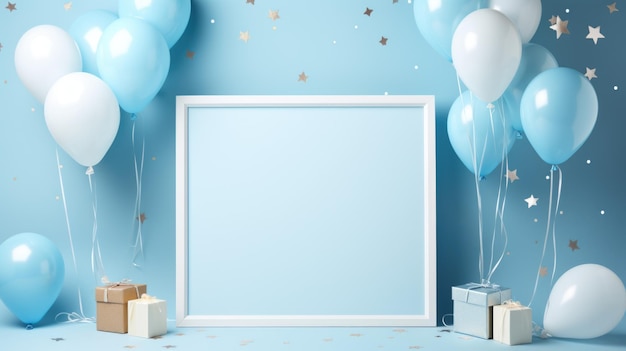 blue balloon birthday party frame ai