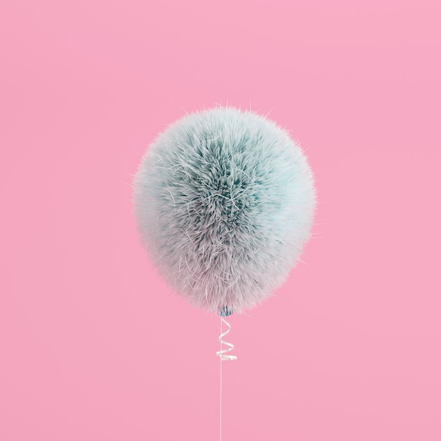 Blue Balloon Fur floating on Pink background. minimal concept idea.