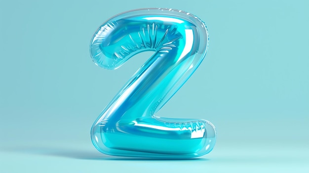 A blue balloon in the shape of the number two on a blue background