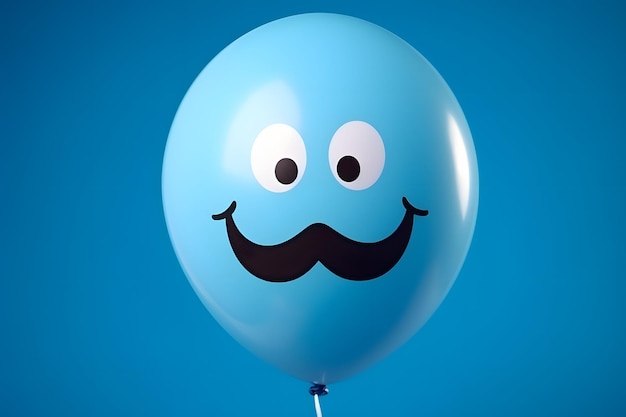 A blue balloon with a mustache design