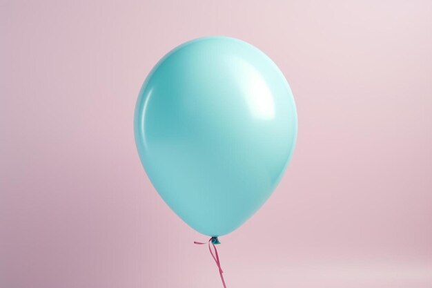 a blue balloon with a pink ribbon on it