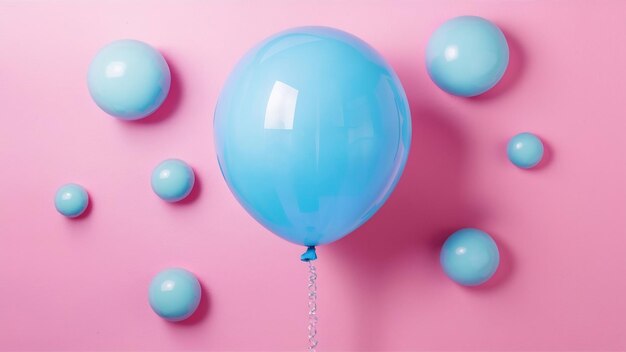 Photo blue balloons blue bubbles on pink background modern punchy pastel colors