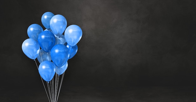 Blue balloons bunch on a black wall background.  3D illustration render