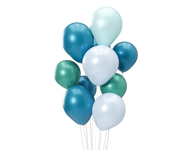 Blue balloons isolated on white background birthday celebration element for event card 3d rendering