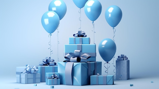 blue balloons with blue gift boxes isolated 3d rendering