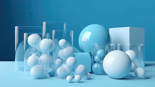 Blue balls and glasses on a blue background