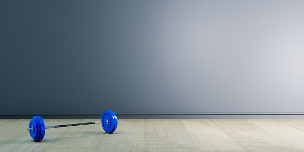 Blue barbell in clearance room, 3d illustration rendering