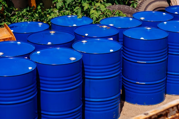 Blue barrels in a warehouse