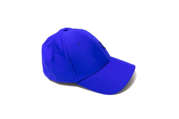Blue baseball cap isolated on white background.