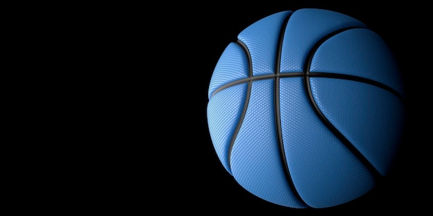 ゴールド ライン デザインの青いバスケットボール暗い背景空気中のバスケットボールとドット 3 D のテクスチャ